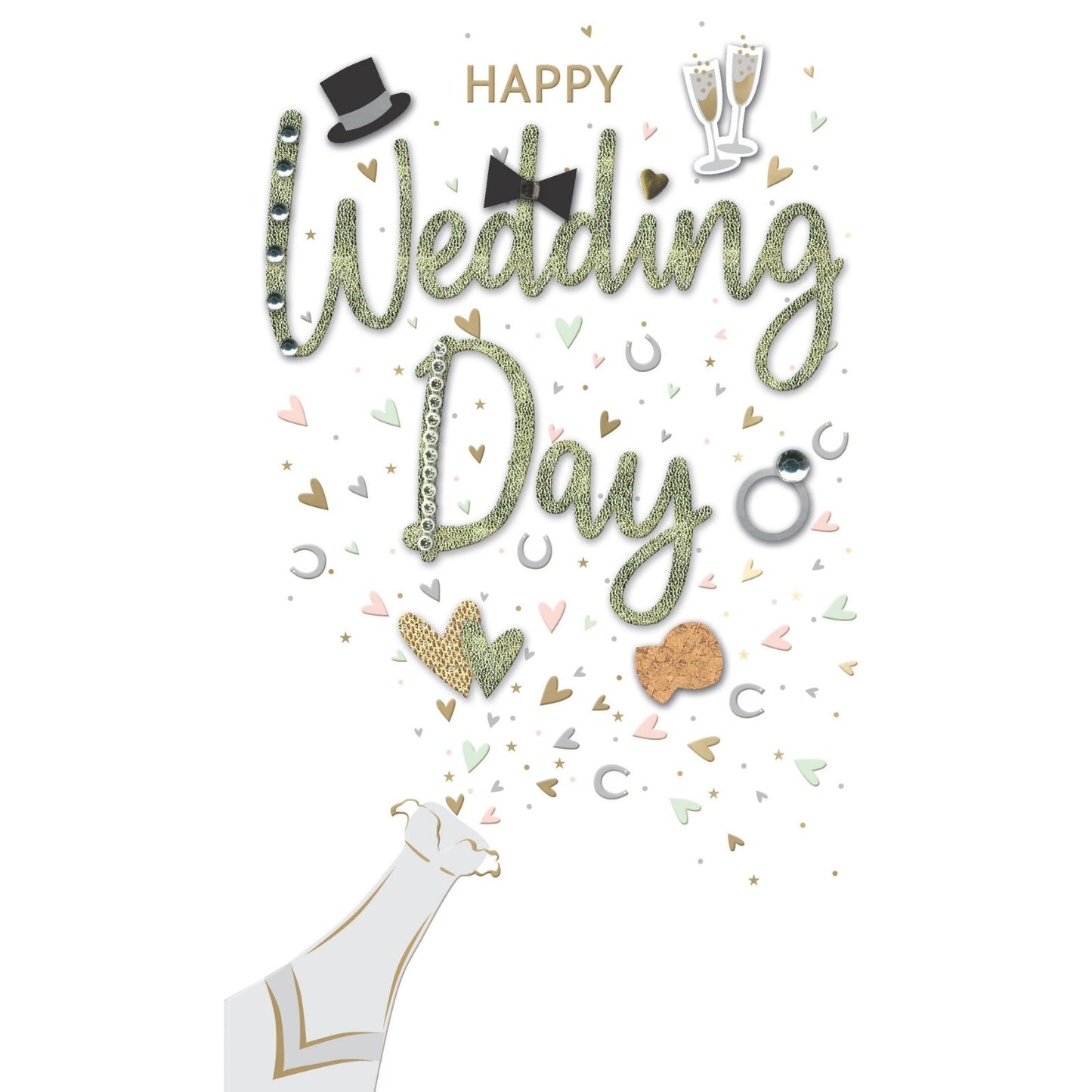 Happy Wedding Day Card Celebration Champagne Hand-Finished Embellished  Design