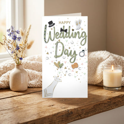 Happy Wedding Day Card Celebration Champagne Hand-Finished Embellished  Design