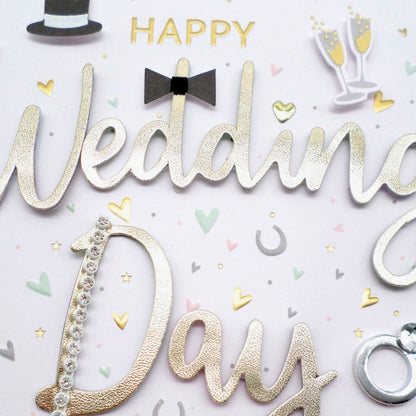 Happy Wedding Day Card Celebration Champagne Hand-Finished Embellished  Design