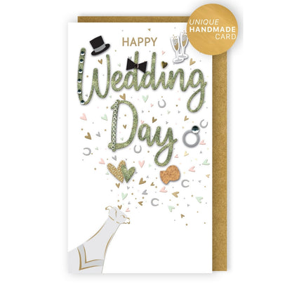 Happy Wedding Day Card Celebration Champagne Hand-Finished Embellished  Design
