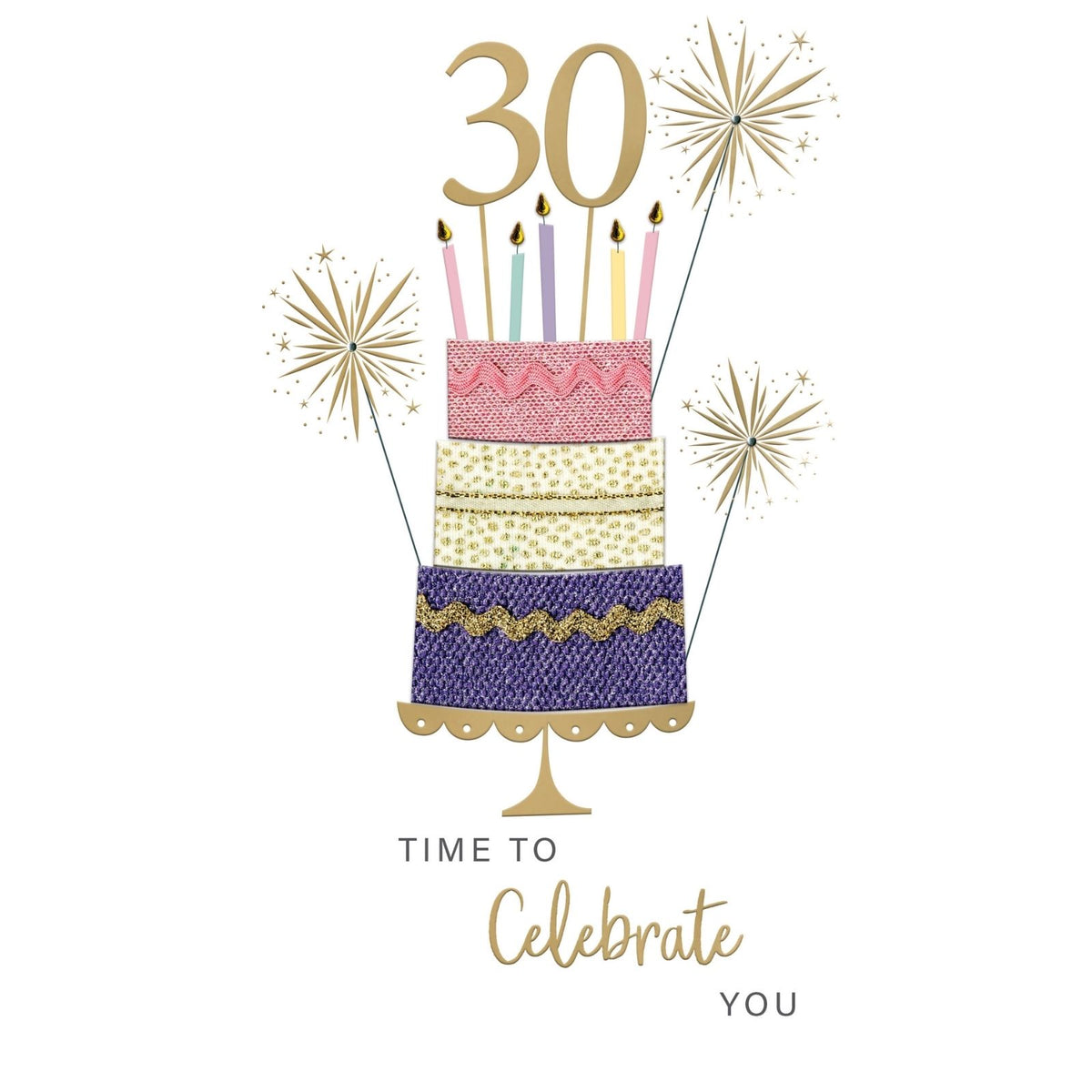 30th Birthday Card For Her Champagne Hand-Finished Embellished 30 Cake Design