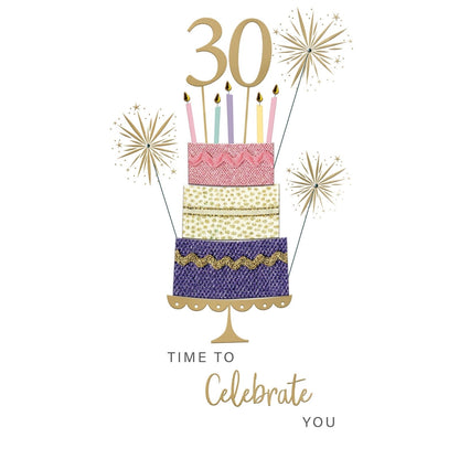30th Birthday Card For Her Champagne Hand-Finished Embellished 30 Cake Design