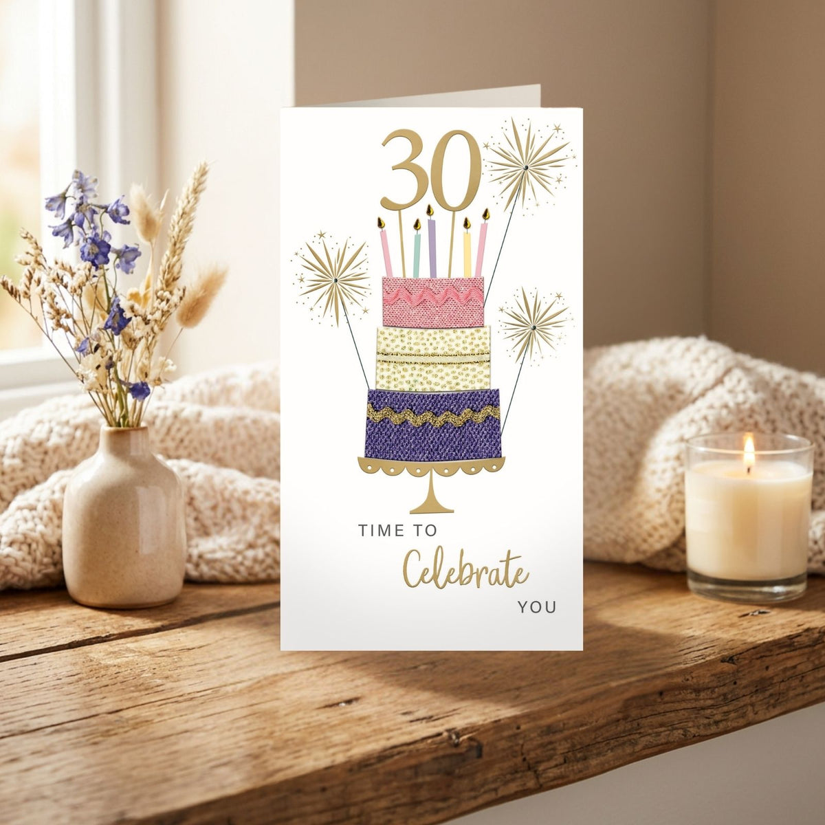 30th Birthday Card For Her Champagne Hand-Finished Embellished 30 Cake Design