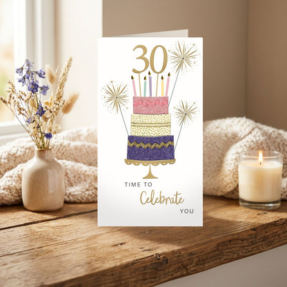 30th Birthday Card For Her Champagne Hand-Finished Embellished 30 Cake Design