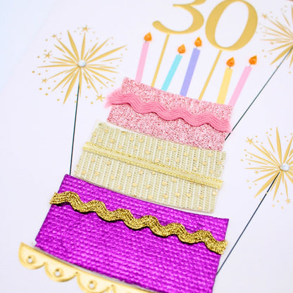 30th Birthday Card For Her Champagne Hand-Finished Embellished 30 Cake Design