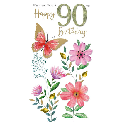 90th Birthday Card For Her Champagne Hand-Finished Embellished Butterfly Design