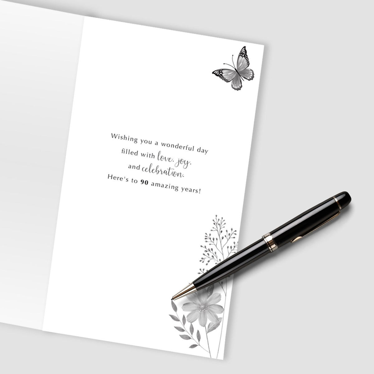 90th Birthday Card For Her Champagne Hand-Finished Embellished Butterfly Design