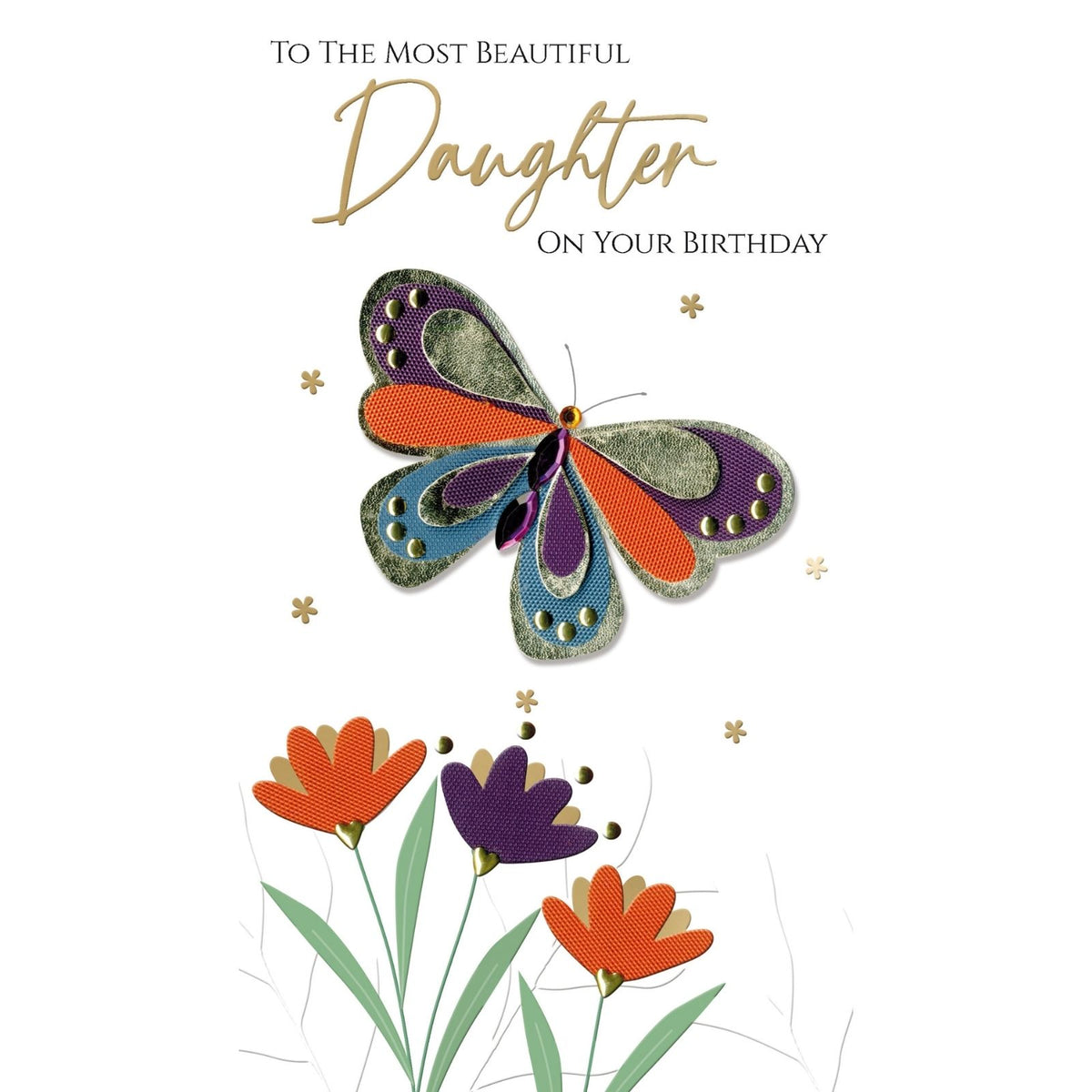 Daughter Birthday Card  Champagne Hand-Finished Embellished Butterfly Design