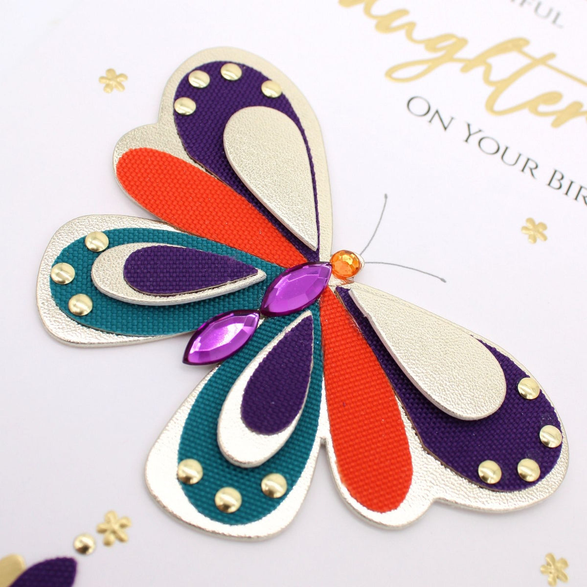 Daughter Birthday Card  Champagne Hand-Finished Embellished Butterfly Design