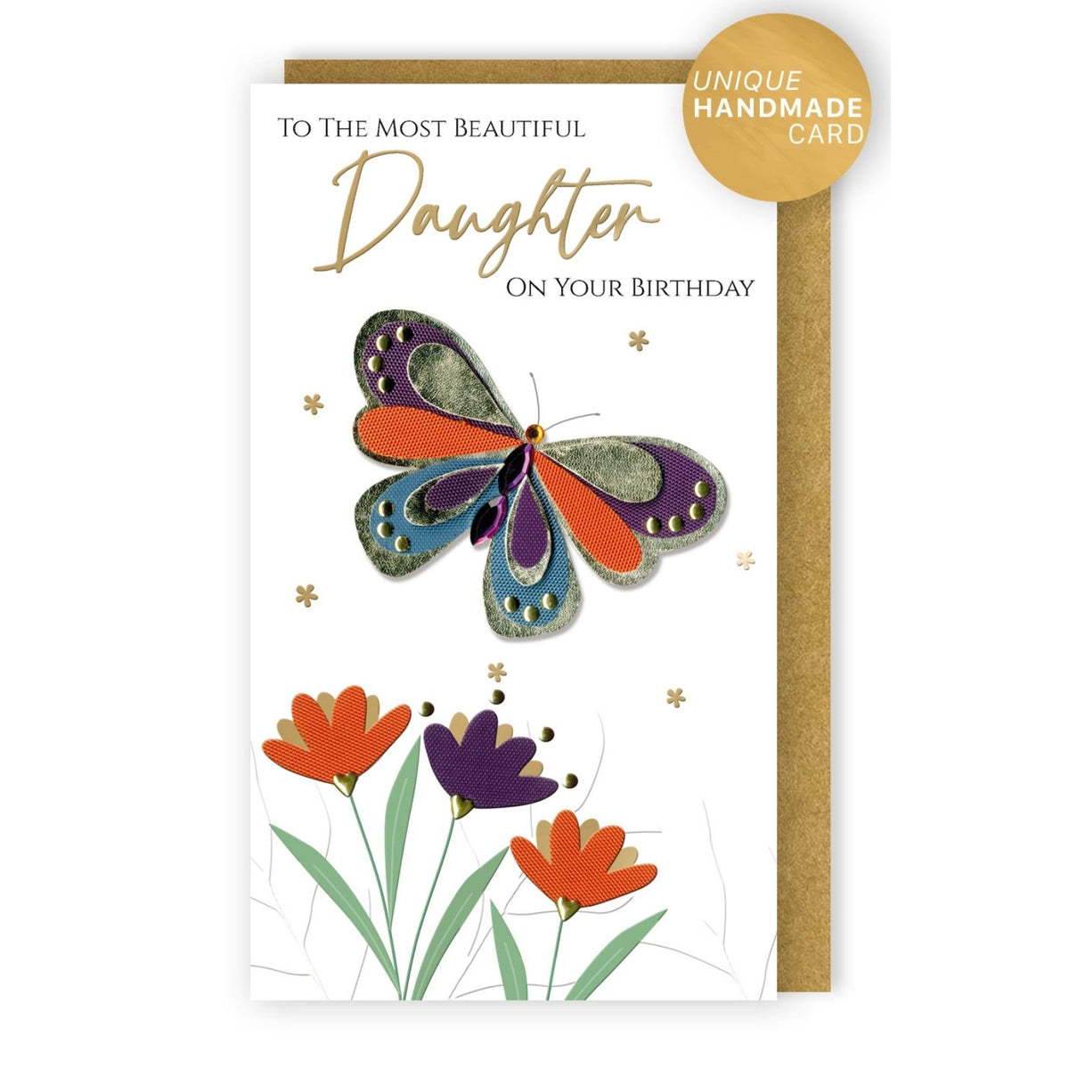 Daughter Birthday Card  Champagne Hand-Finished Embellished Butterfly Design