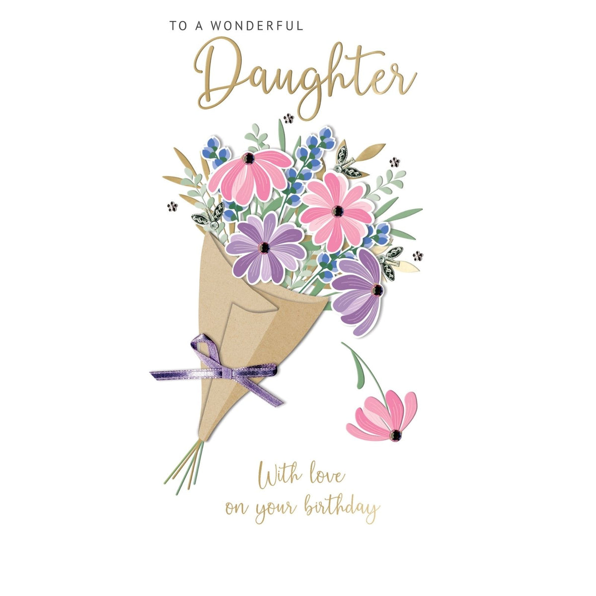 Daughter Birthday Card  Champagne Hand-Finished Embellished Bouquet Design