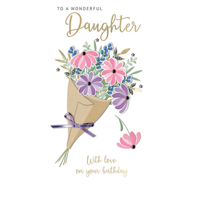Daughter Birthday Card  Champagne Hand-Finished Embellished Bouquet Design