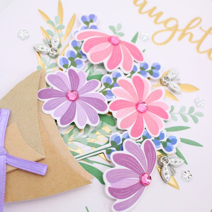 Daughter Birthday Card  Champagne Hand-Finished Embellished Bouquet Design