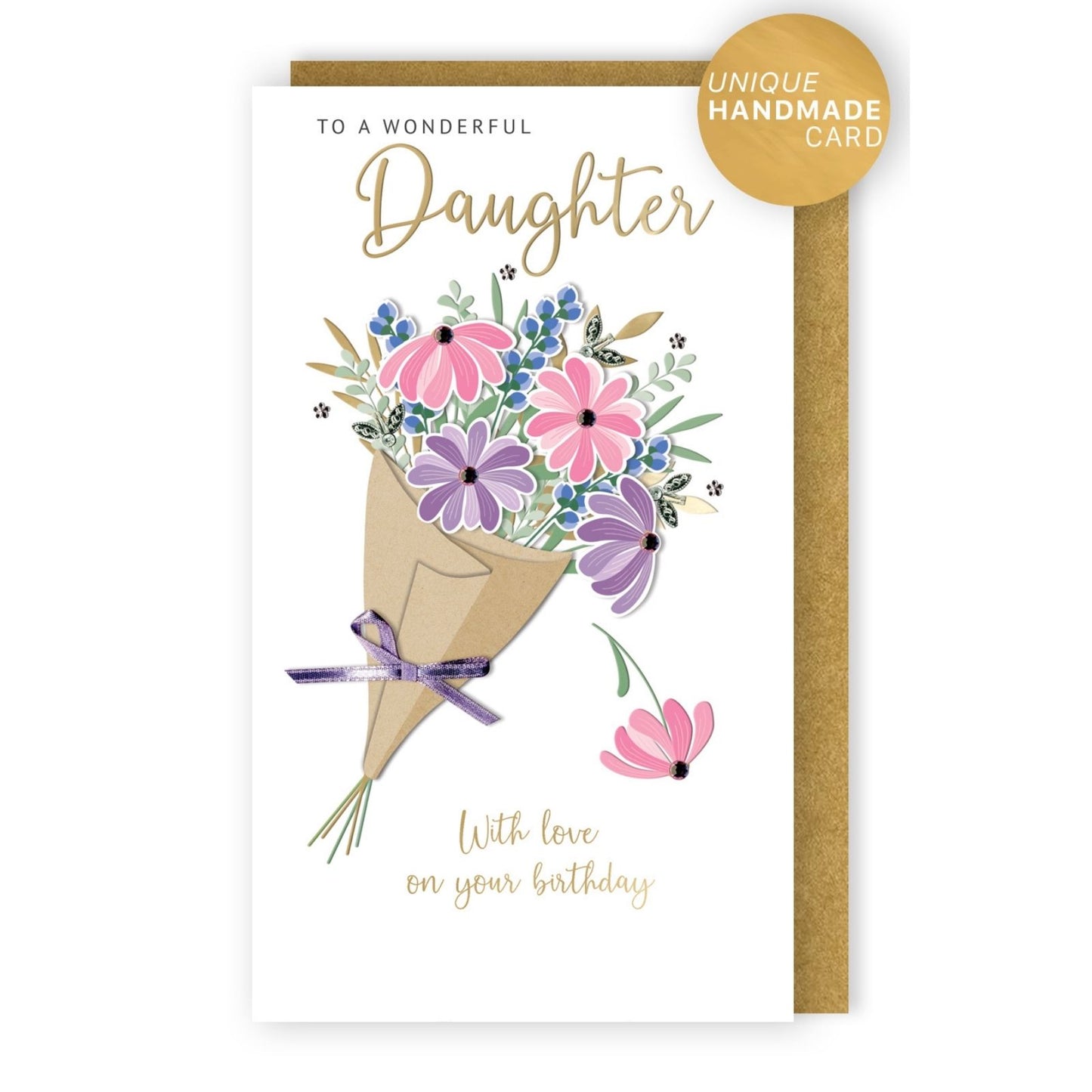 Daughter Birthday Card  Champagne Hand-Finished Embellished Bouquet Design