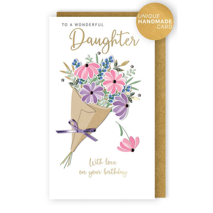 Daughter Birthday Card  Champagne Hand-Finished Embellished Bouquet Design