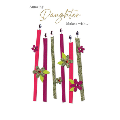 Daughter Birthday Card  Champagne Hand-Finished Embellished Make A Wish Design