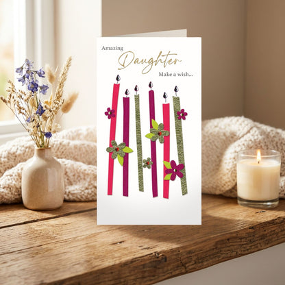 Daughter Birthday Card  Champagne Hand-Finished Embellished Make A Wish Design