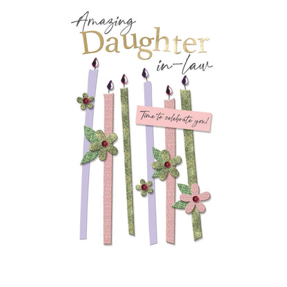 Daughter-In-Law Birthday Card  Champagne Hand-Finished Embellished Candle Design