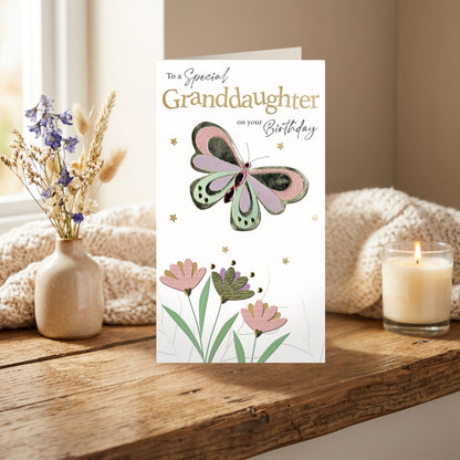 Granddaughter Birthday Card  Champagne Hand-Finished Embellished Pretty Design