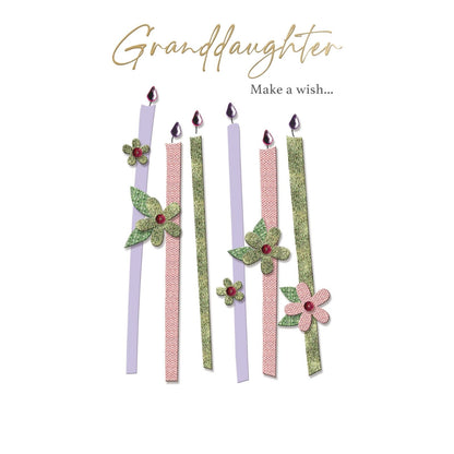 Granddaughter Birthday Card  Champagne Hand-Finished Embellished Candle Design