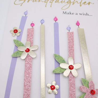 Granddaughter Birthday Card  Champagne Hand-Finished Embellished Candle Design