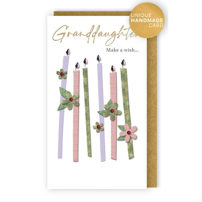 Granddaughter Birthday Card  Champagne Hand-Finished Embellished Candle Design
