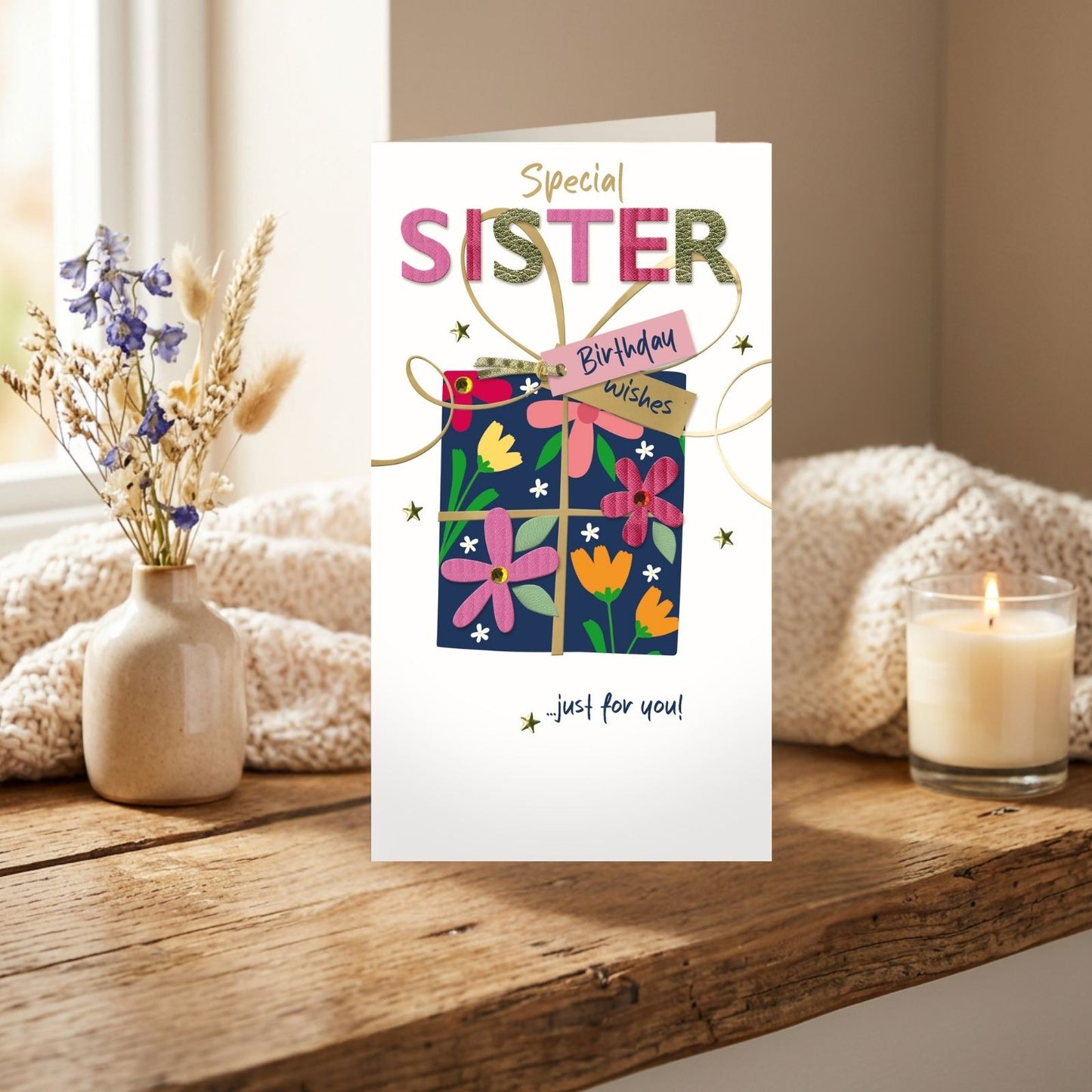 Sister Birthday Card  Champagne Hand-Finished Embellished Gift For You Design