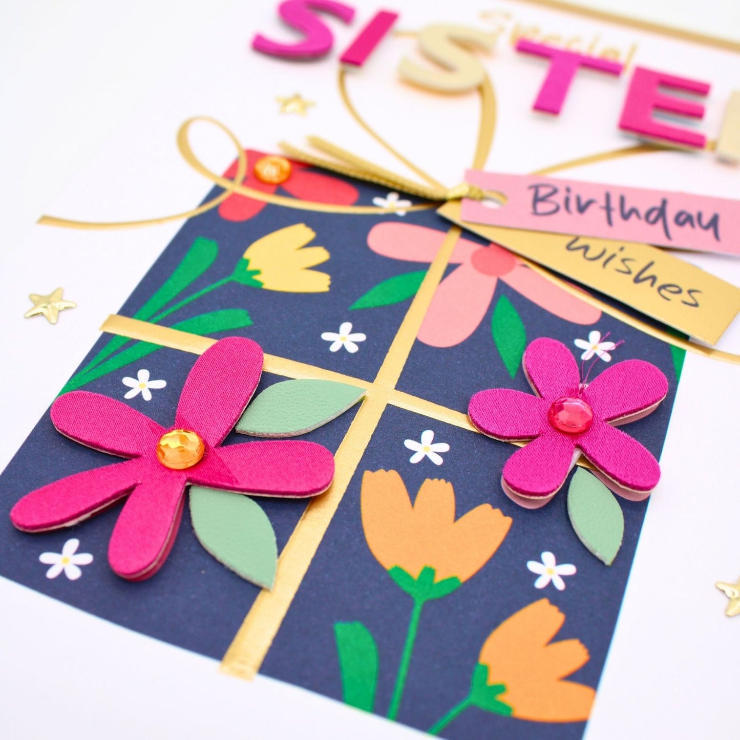 Sister Birthday Card  Champagne Hand-Finished Embellished Gift For You Design