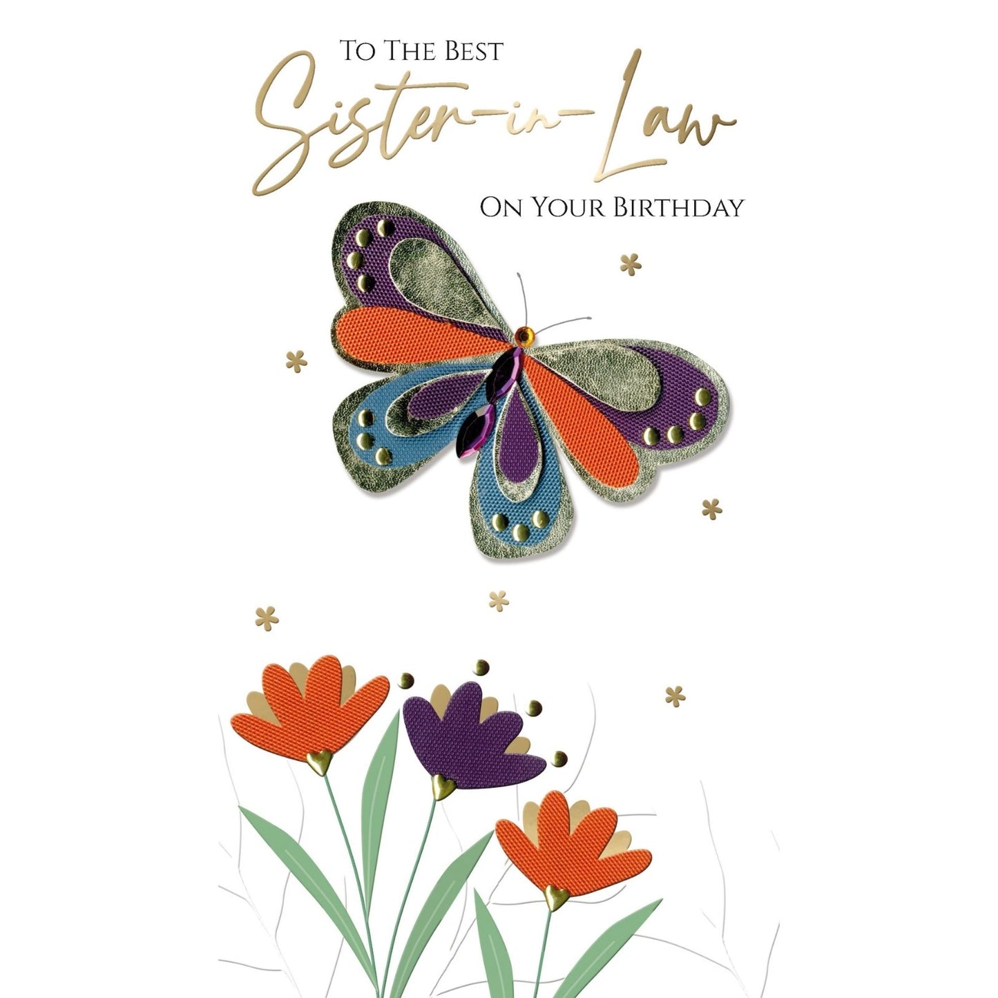 Sister-In-Law Birthday Card Champagne Hand-Finished Embellished Butterfly Design