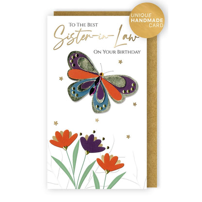 Sister-In-Law Birthday Card Champagne Hand-Finished Embellished Butterfly Design