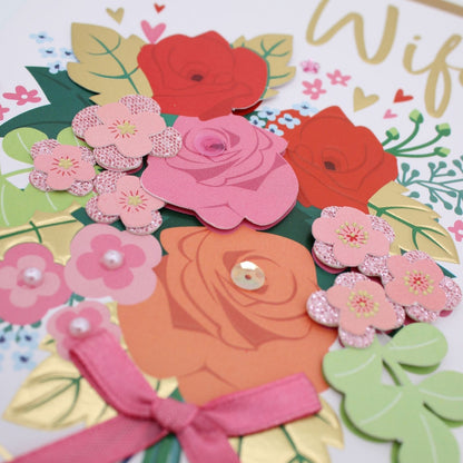 Wife Birthday Card Beautiful Champagne Hand-Finished Embellished Bouquet Design