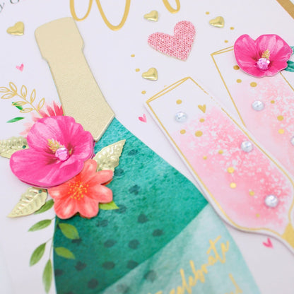 Wife Birthday Card Gorgeous Champagne Hand-Finished Embellished Flutes Design