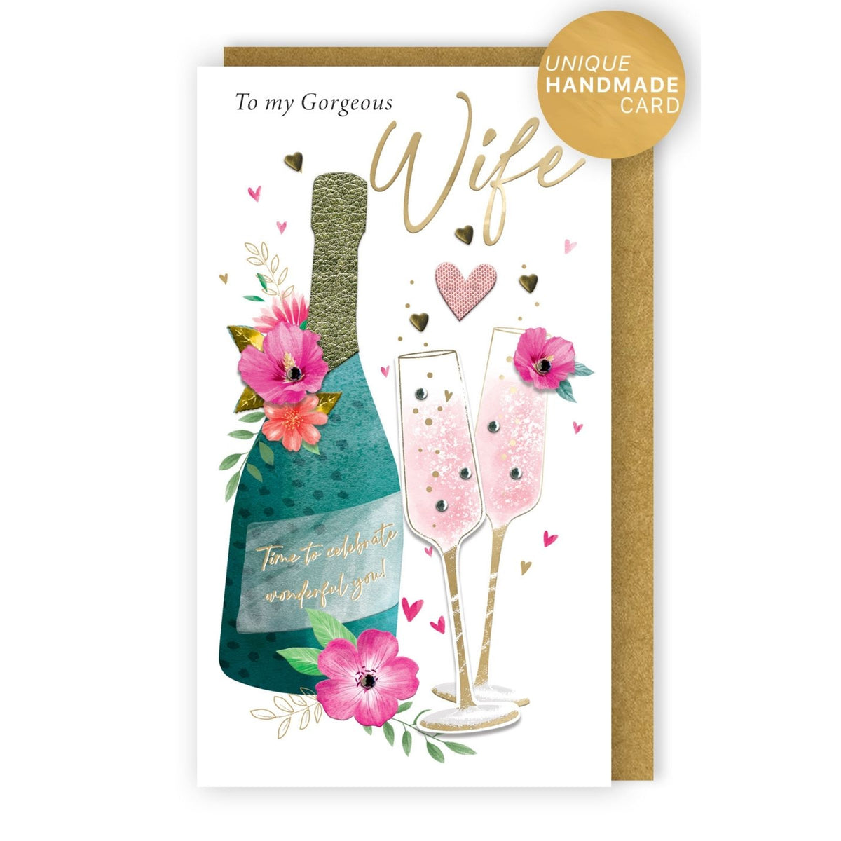 Wife Birthday Card Gorgeous Champagne Hand-Finished Embellished Flutes Design
