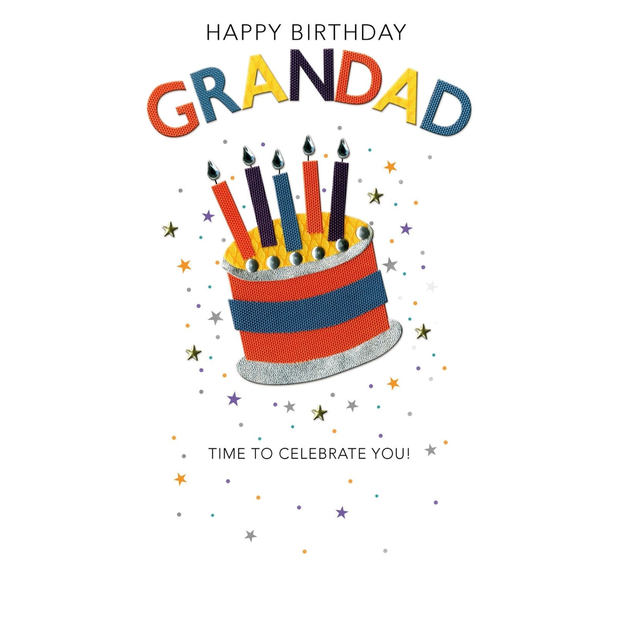 Grandad Birthday Card Colourful Champagne Hand-Finished Embellished Cake Design