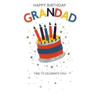 Grandad Birthday Card Colourful Champagne Hand-Finished Embellished Cake Design