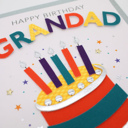 Grandad Birthday Card Colourful Champagne Hand-Finished Embellished Cake Design