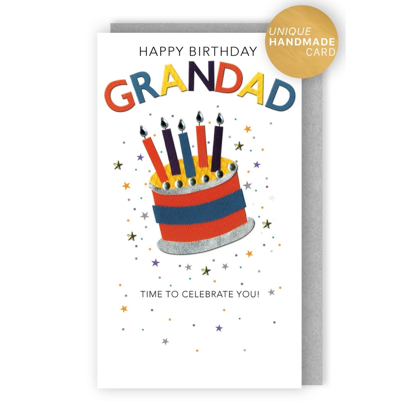 Grandad Birthday Card Colourful Champagne Hand-Finished Embellished Cake Design