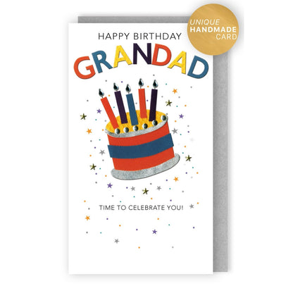Grandad Birthday Card Colourful Champagne Hand-Finished Embellished Cake Design