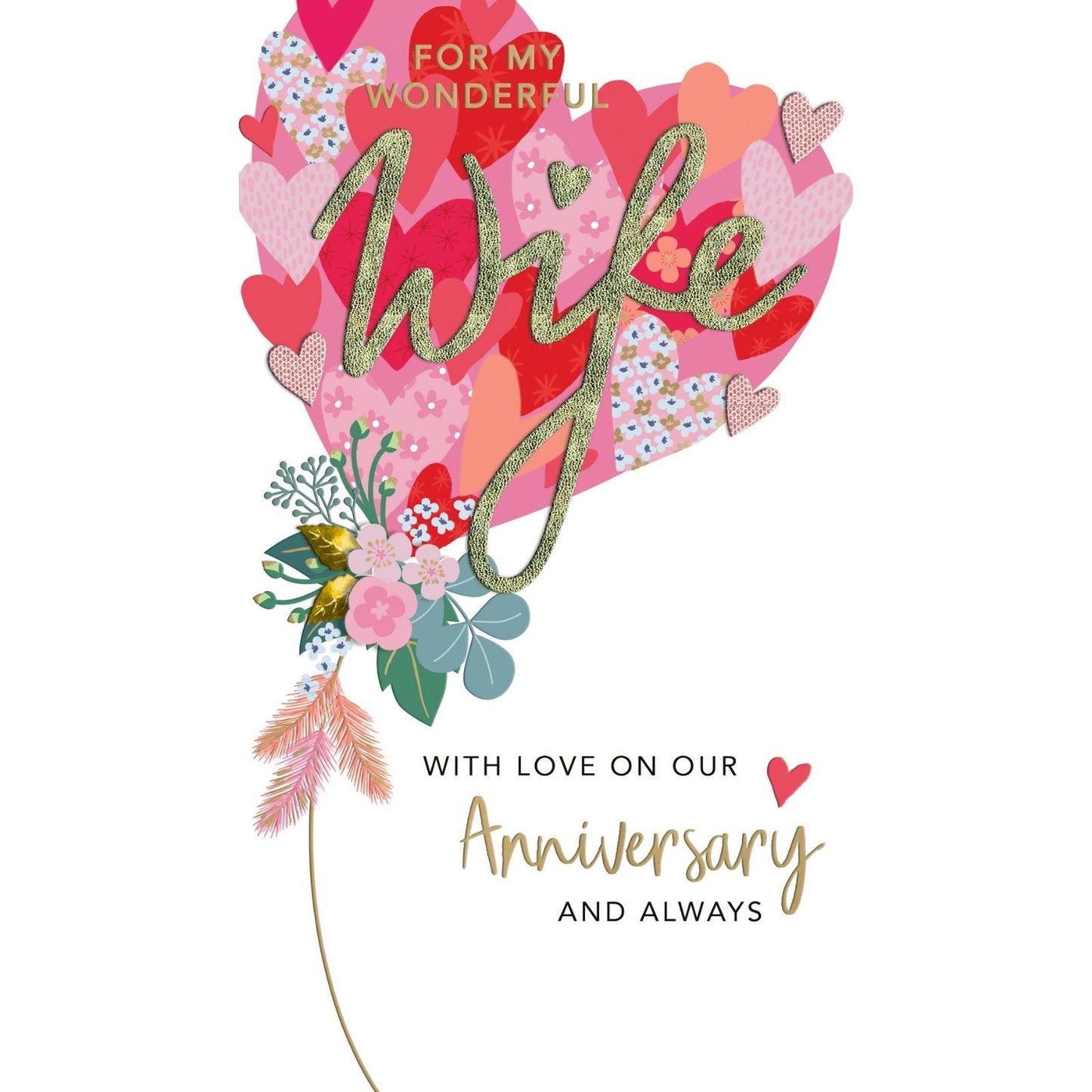Wife Anniversary Card Loving Champagne Hand-Finished Embellished Bouquet Design
