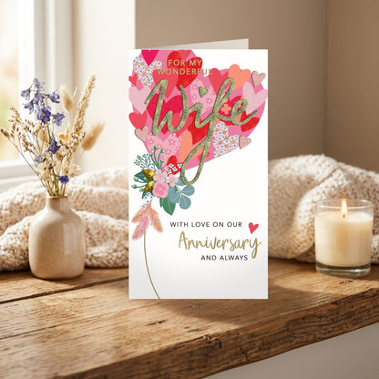 Wife Anniversary Card Loving Champagne Hand-Finished Embellished Bouquet Design