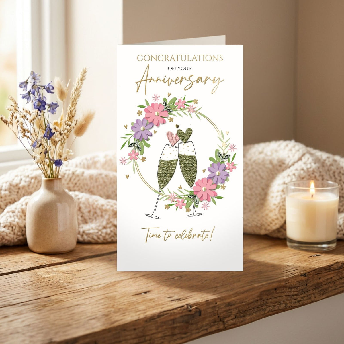On Your Anniversary Card For Couple Champagne Hand-Finished Embellished  Design