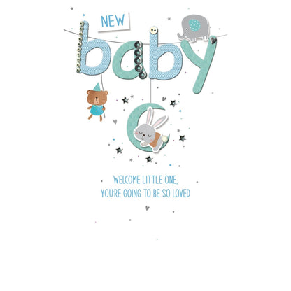 New Baby Card For Baby Boy Champagne Hand-Finished Embellished Baby Blue Design