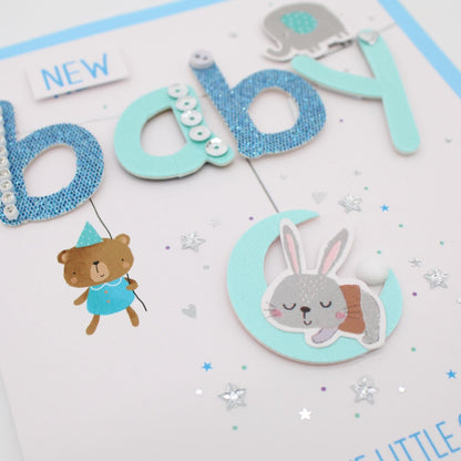 New Baby Card For Baby Boy Champagne Hand-Finished Embellished Baby Blue Design