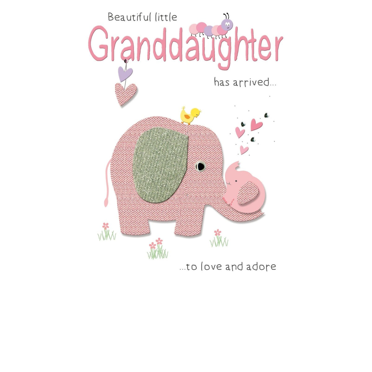 New Baby Grandaughter Card Champagne Hand-Finished Embellished Elephant Design