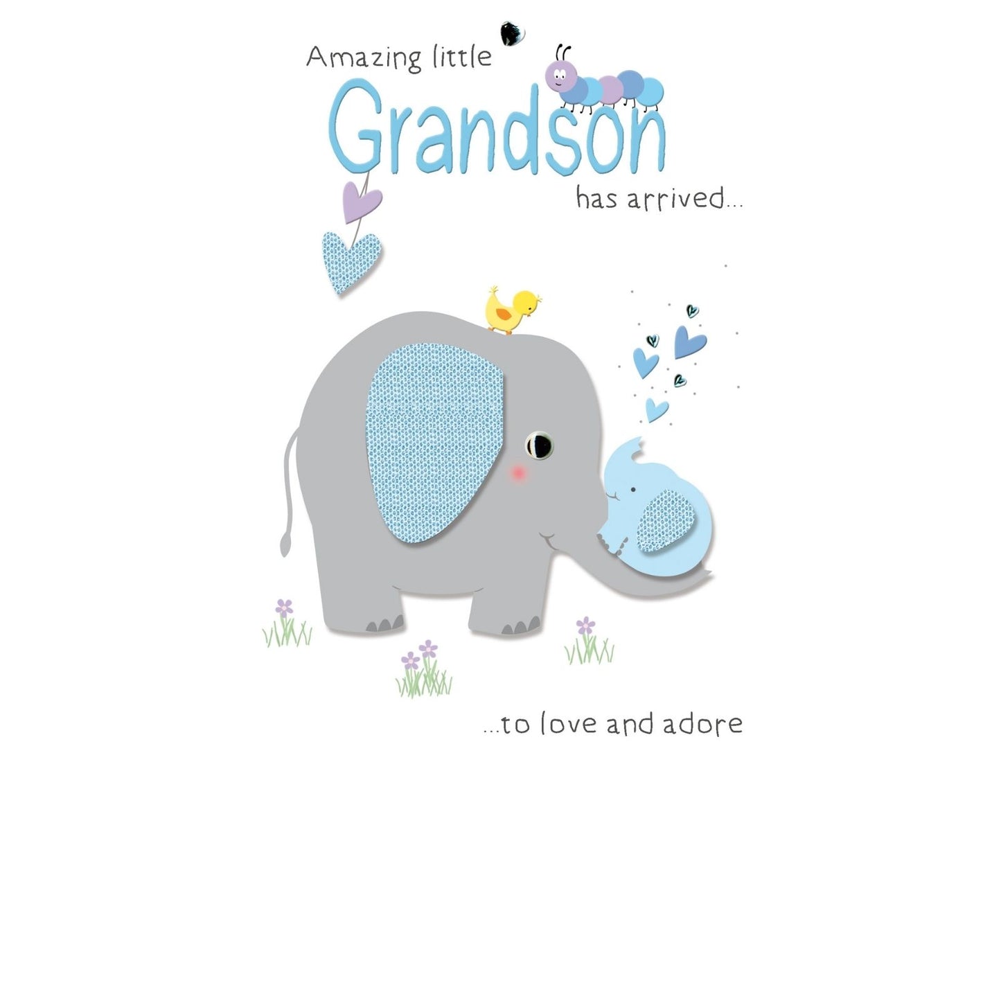 New Baby Grandson Card Champagne Hand-Finished Embellished Elephant Design