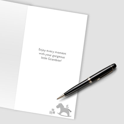 New Baby Grandson Card Champagne Hand-Finished Embellished Elephant Design