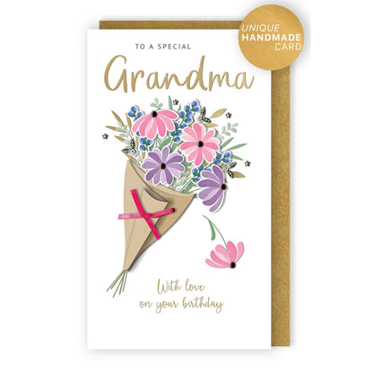 Grandma Birthday Card Special Champagne Hand-Finished Embellished Bouquet Design