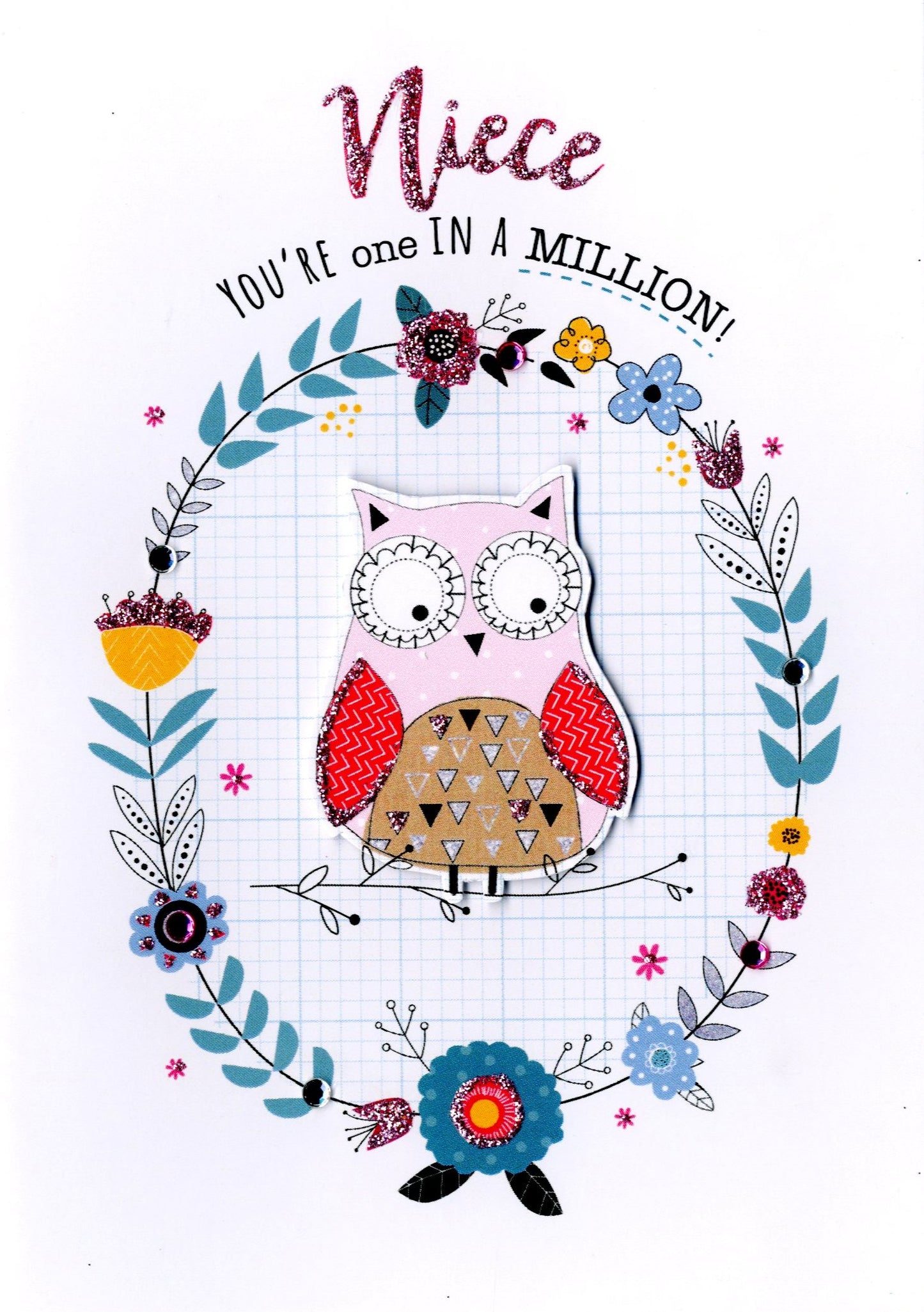 Niece Owl In Wreath Birthday Greeting Card