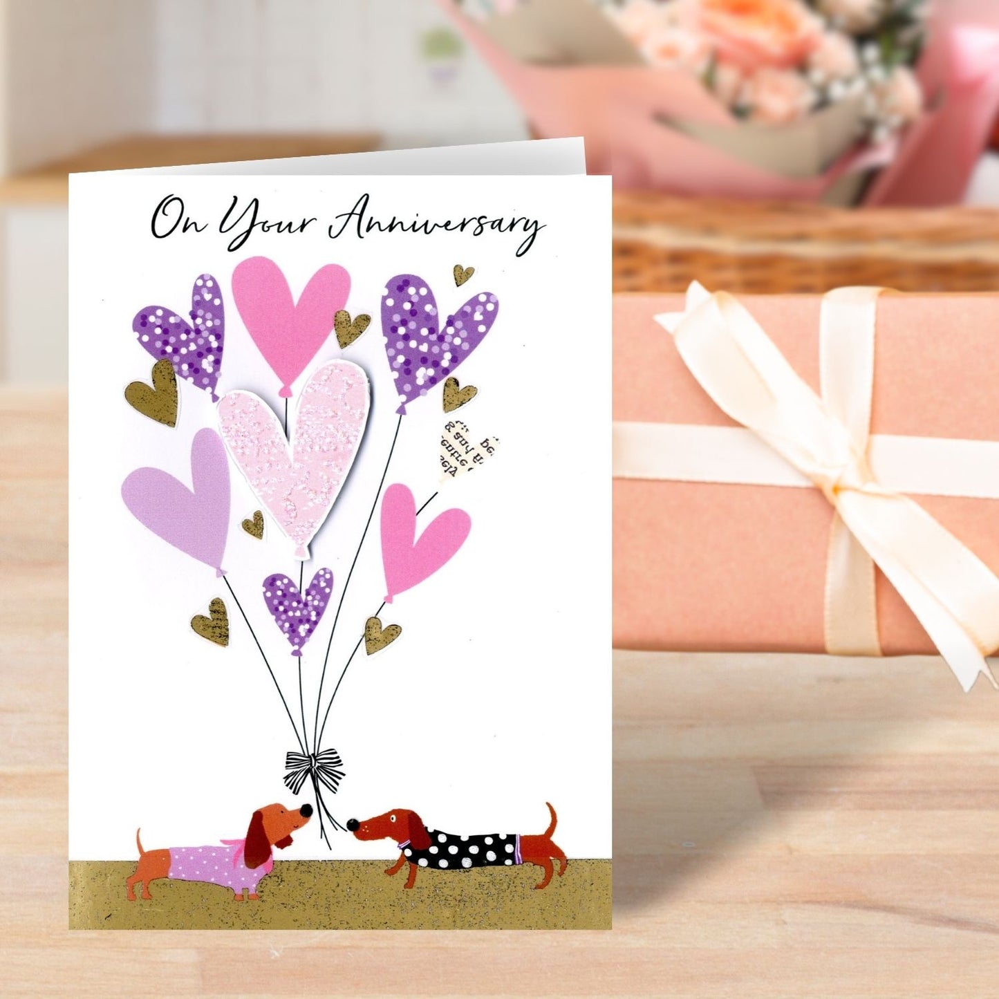 On Your Anniversary Heart Balloons Greeting Card