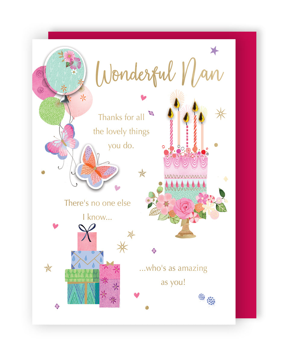 Wonderful Nan Celebrate Joyfully! Hand-Finished Birthday Greeting Card